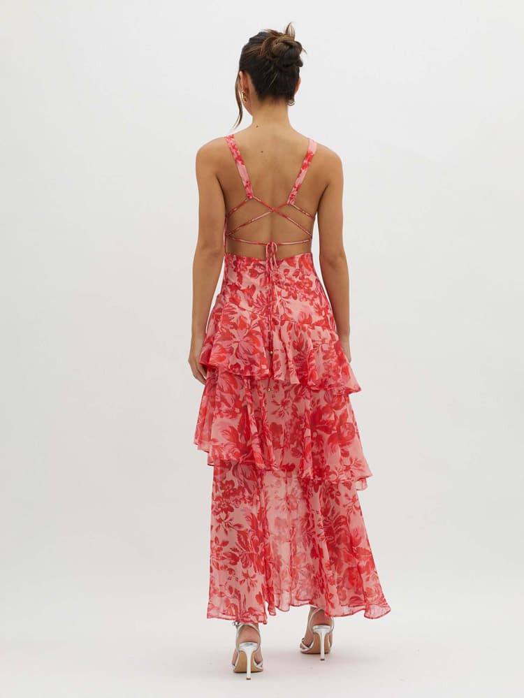 Blumiges Maxikleid mit Stufen | Lange Kleider für Frauen 3