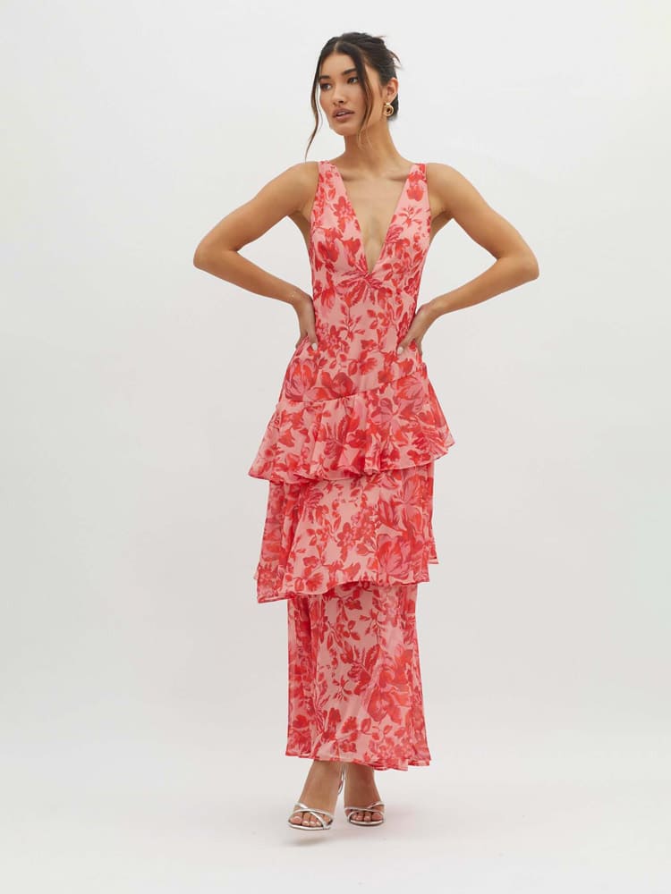 Blumiges Maxikleid mit Stufen | Lange Kleider für Frauen 4