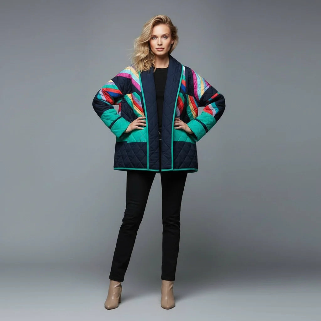 Bunte Oversized Steppjacke | Damenjacke mit Schalkragen 0