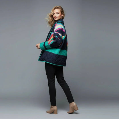 Bunte Oversized Steppjacke | Damenjacke mit Schalkragen 1
