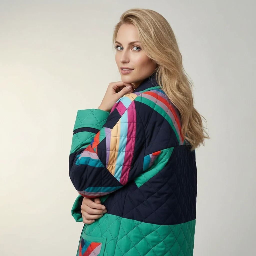 Bunte Oversized Steppjacke | Damenjacke mit Schalkragen 3