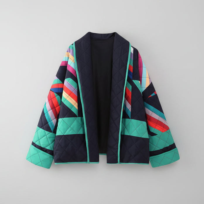 Bunte Oversized Steppjacke | Damenjacke mit Schalkragen 5