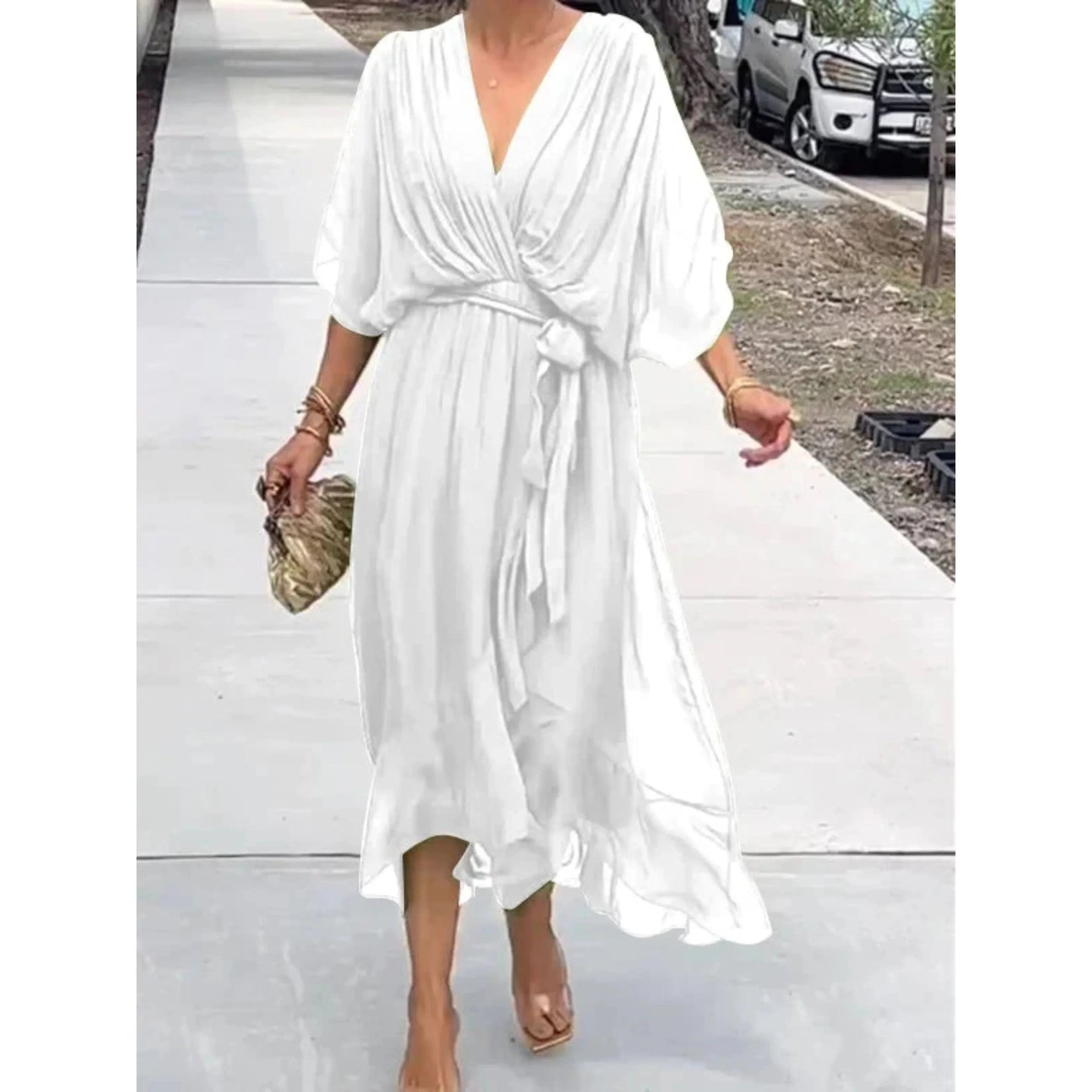 Camila Damen-Midikleid mit V-Ausschnitt und Gürtel 1