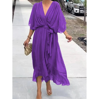 Camila Damen-Midikleid mit V-Ausschnitt und Gürtel 3