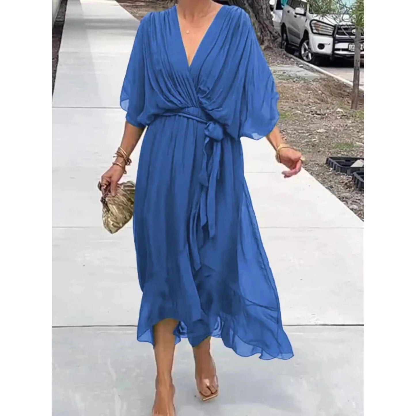 Camila Damen-Midikleid mit V-Ausschnitt und Gürtel 6