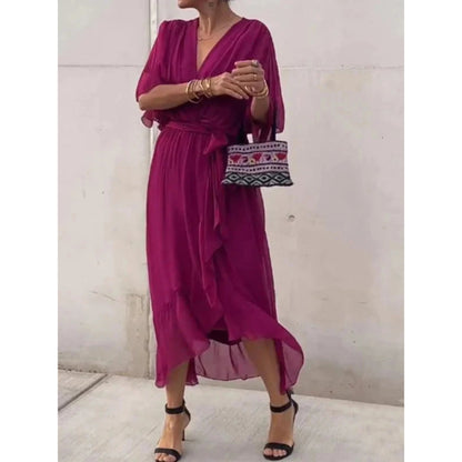 Camila Damen-Midikleid mit V-Ausschnitt und Gürtel 7