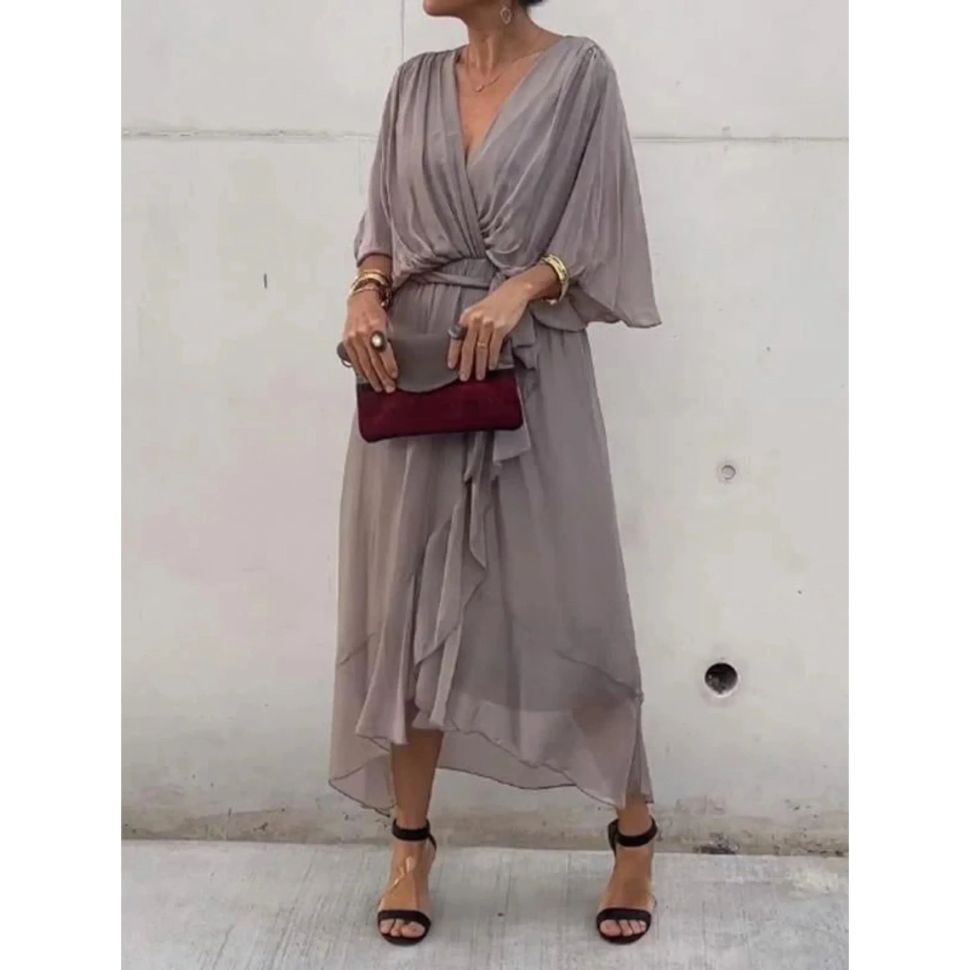 Camila Damen-Midikleid mit V-Ausschnitt und Gürtel 8