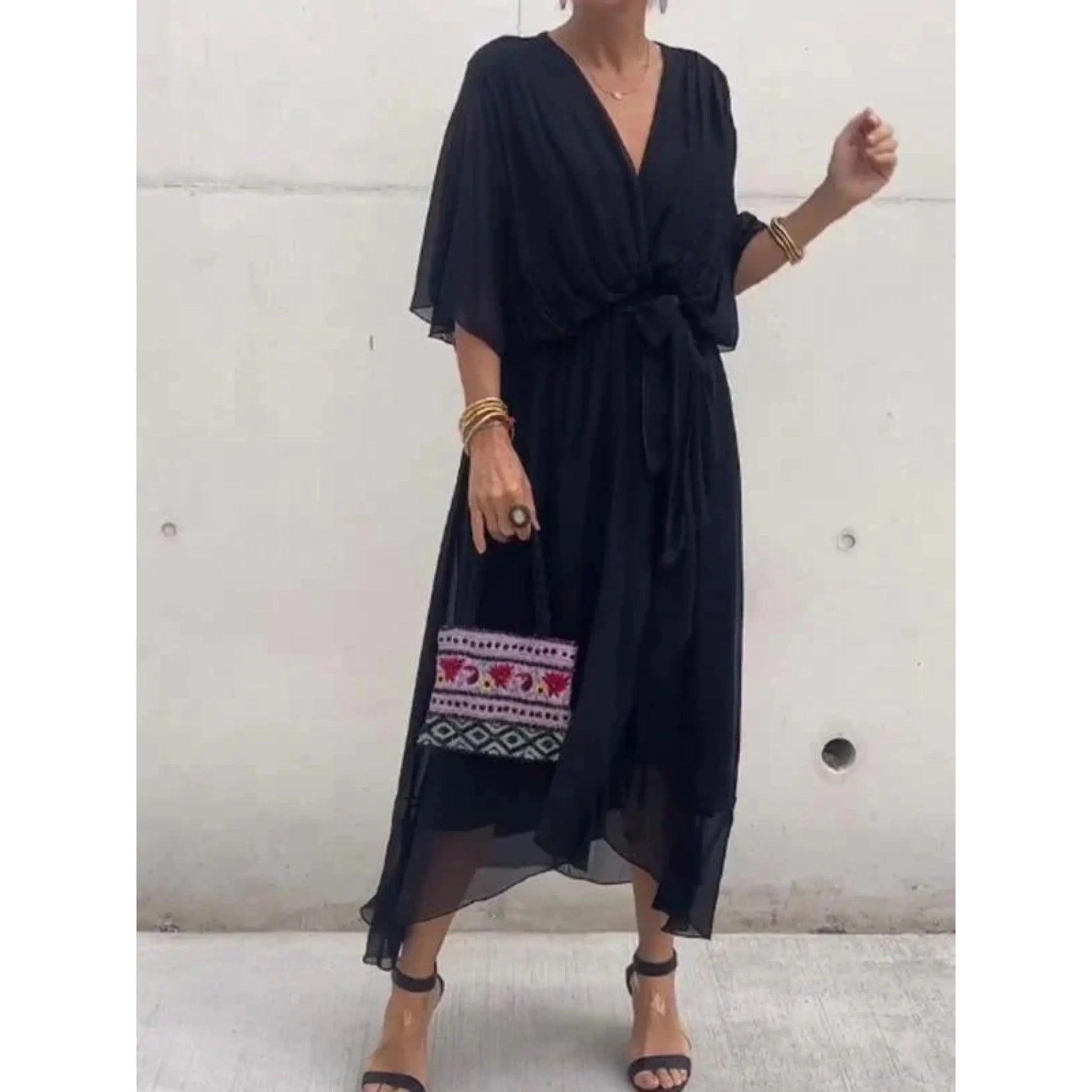 Camila Damen-Midikleid mit V-Ausschnitt und Gürtel 9