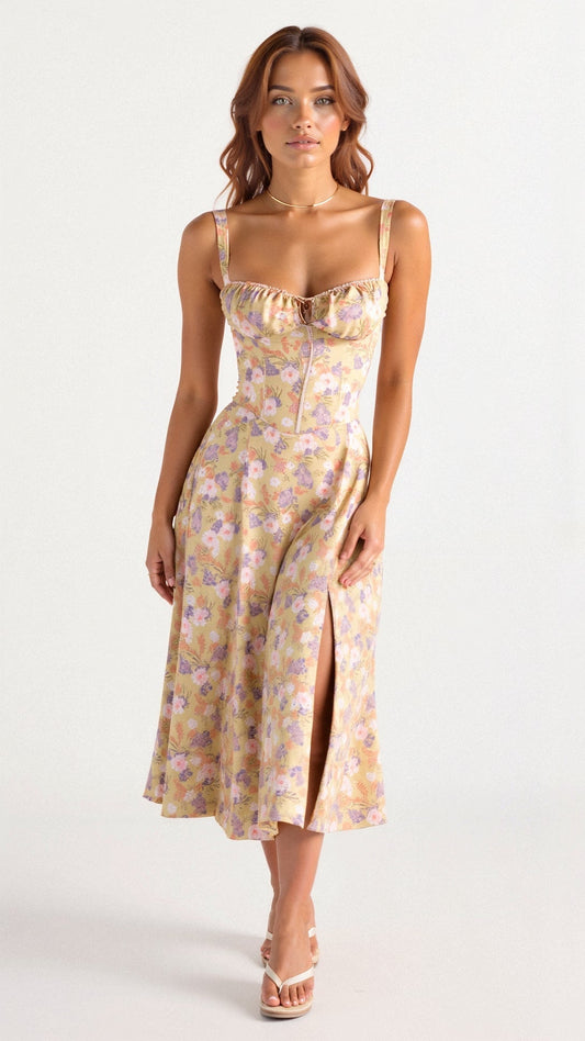 Cerene | Geblümtes Midikleid mit Korsett-Mieder für Damen 0