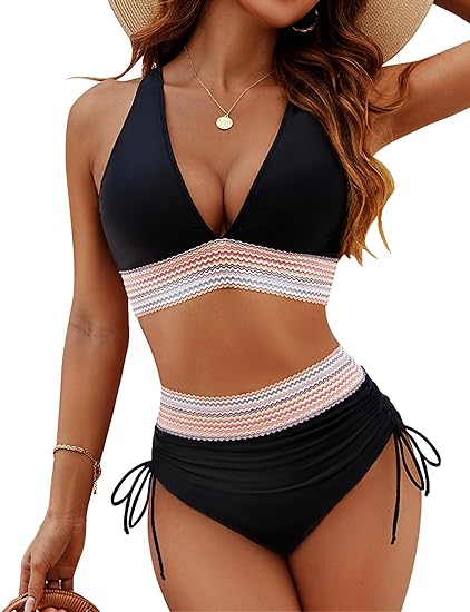 Damen Bikini Set mit V-Ausschnitt | Hoch geschnittene Bikinihose 0