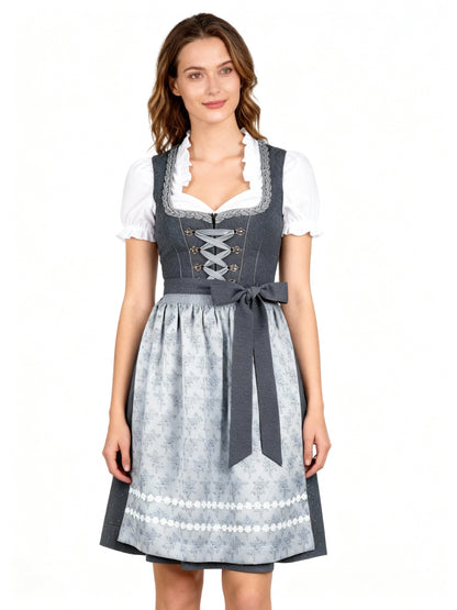 Damen Dirndl Dunkelgrau mit Schürze | Traditionelles Trachtenkleid 1