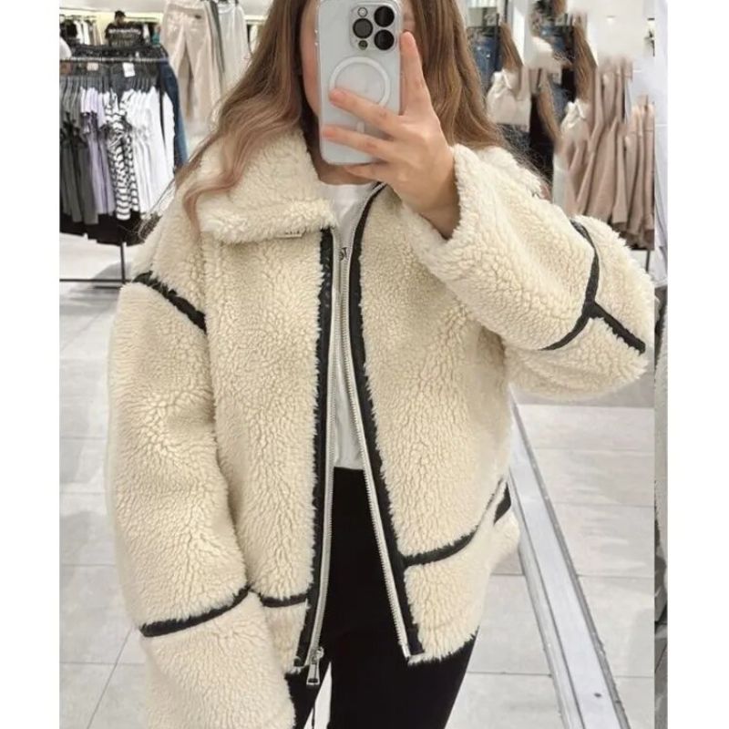 Damen Fleecejacke Teddy-Mantel Lang Warm 5