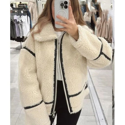 Damen Fleecejacke Teddy-Mantel Lang Warm 5