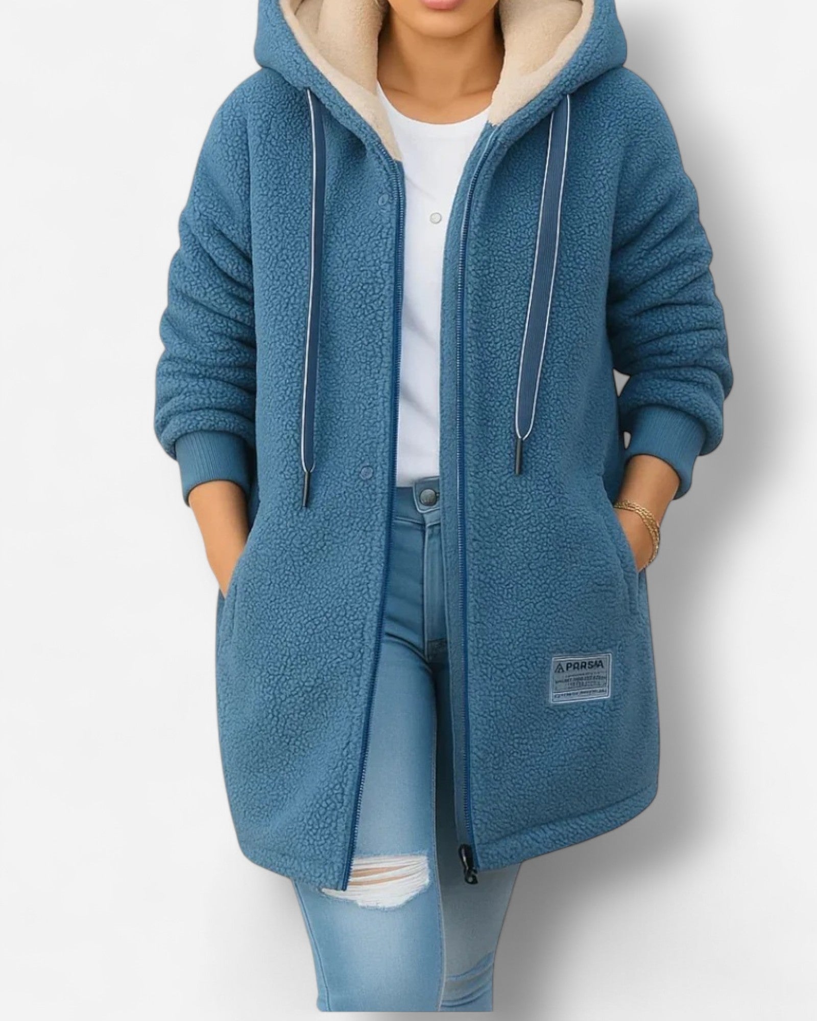 Damen Fleecejacke mit Kapuze und weichem Futter Hüftlang 0