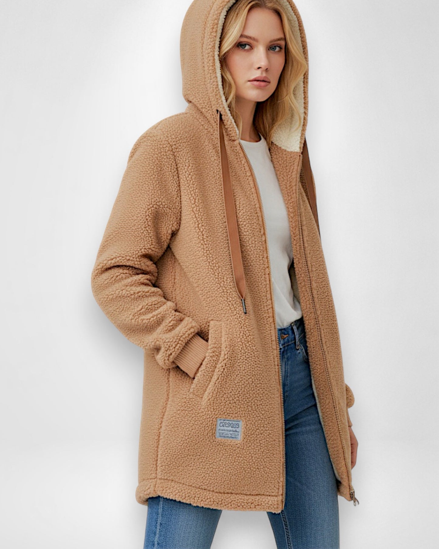 Damen Fleecejacke mit Kapuze und weichem Futter Hüftlang 1