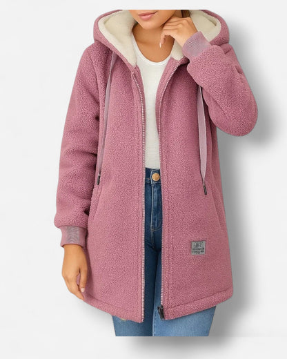 Damen Fleecejacke mit Kapuze und weichem Futter Hüftlang 2