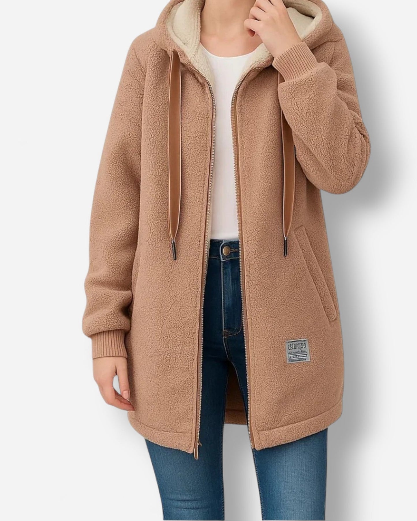 Damen Fleecejacke mit Kapuze und weichem Futter Hüftlang 3