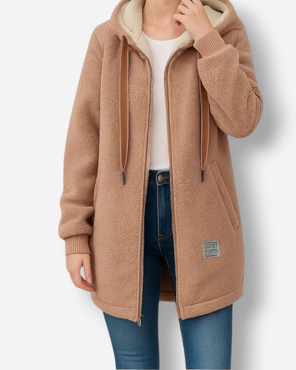 Damen Fleecejacke mit Kapuze und weichem Futter Hüftlang 3