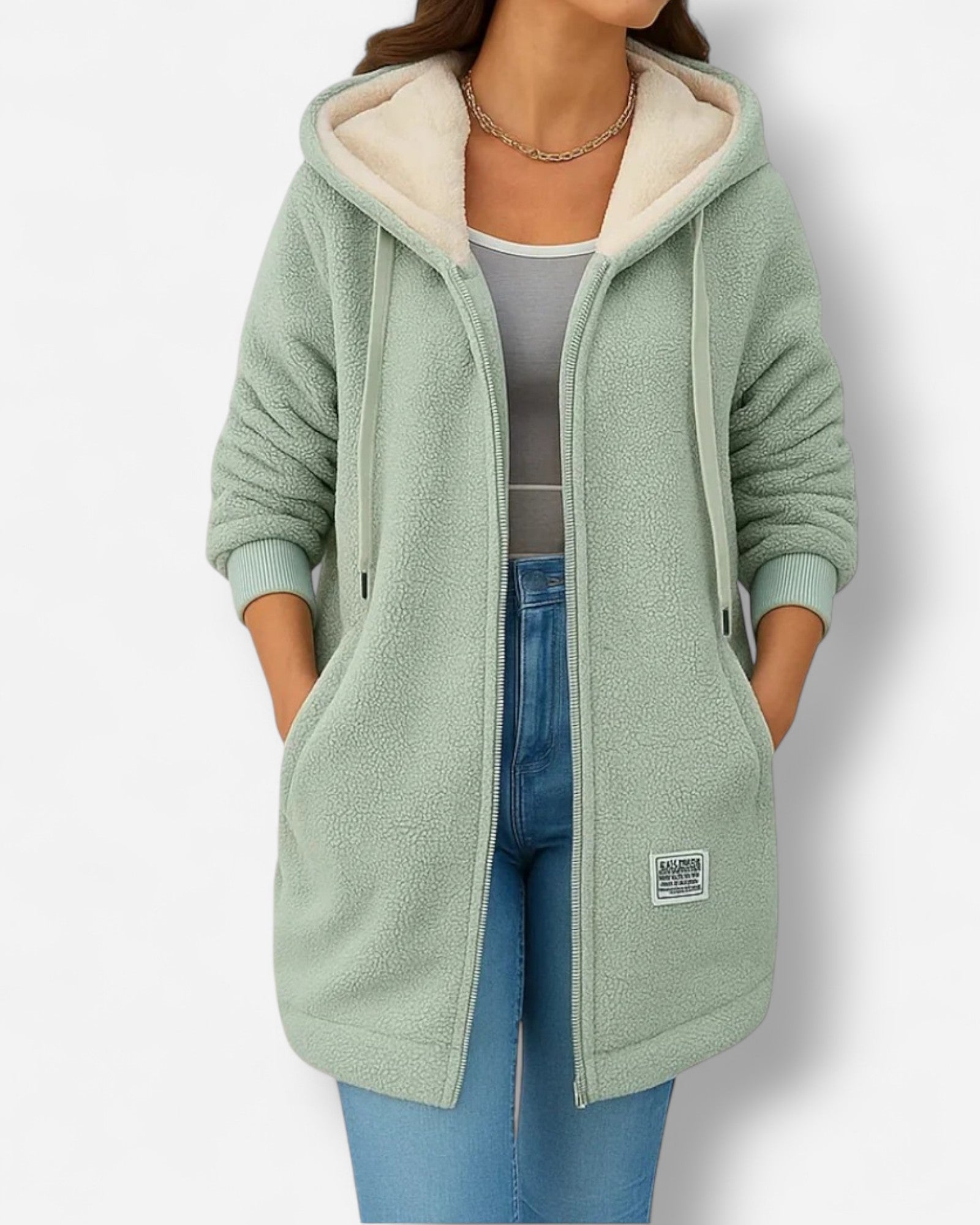 Damen Fleecejacke mit Kapuze und weichem Futter Hüftlang 4