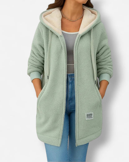 Damen Fleecejacke mit Kapuze und weichem Futter Hüftlang 4