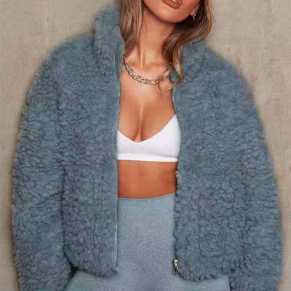 Damen Fluffy Fleecejacke | Warme Freizeitjacke mit Reißverschluss 2