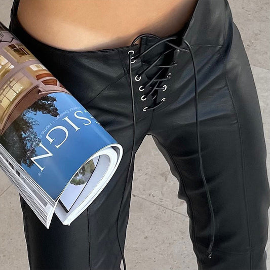 Damen Lederhose mit Schnürverschluss | Stylische Lederhose 0