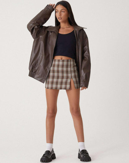 Damen Lederjacke Oversize mit Reißverschluss und Taschen 1
