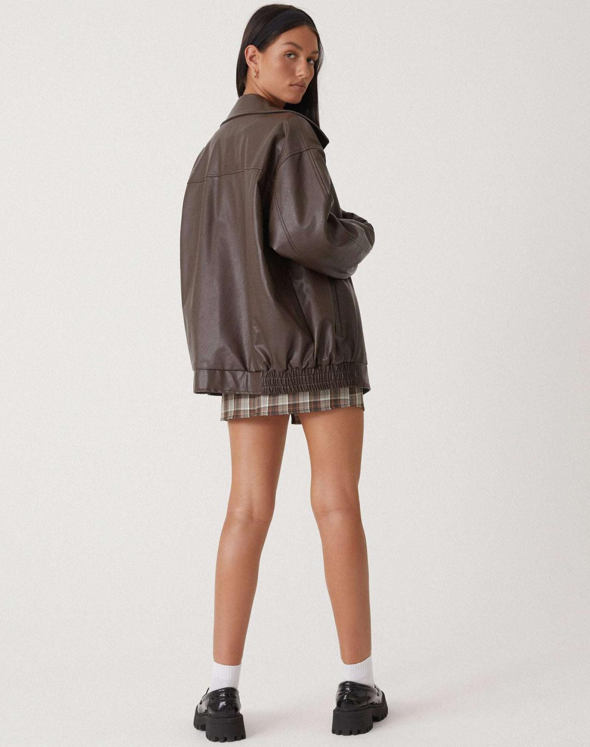 Damen Lederjacke Oversize mit Reißverschluss und Taschen 3