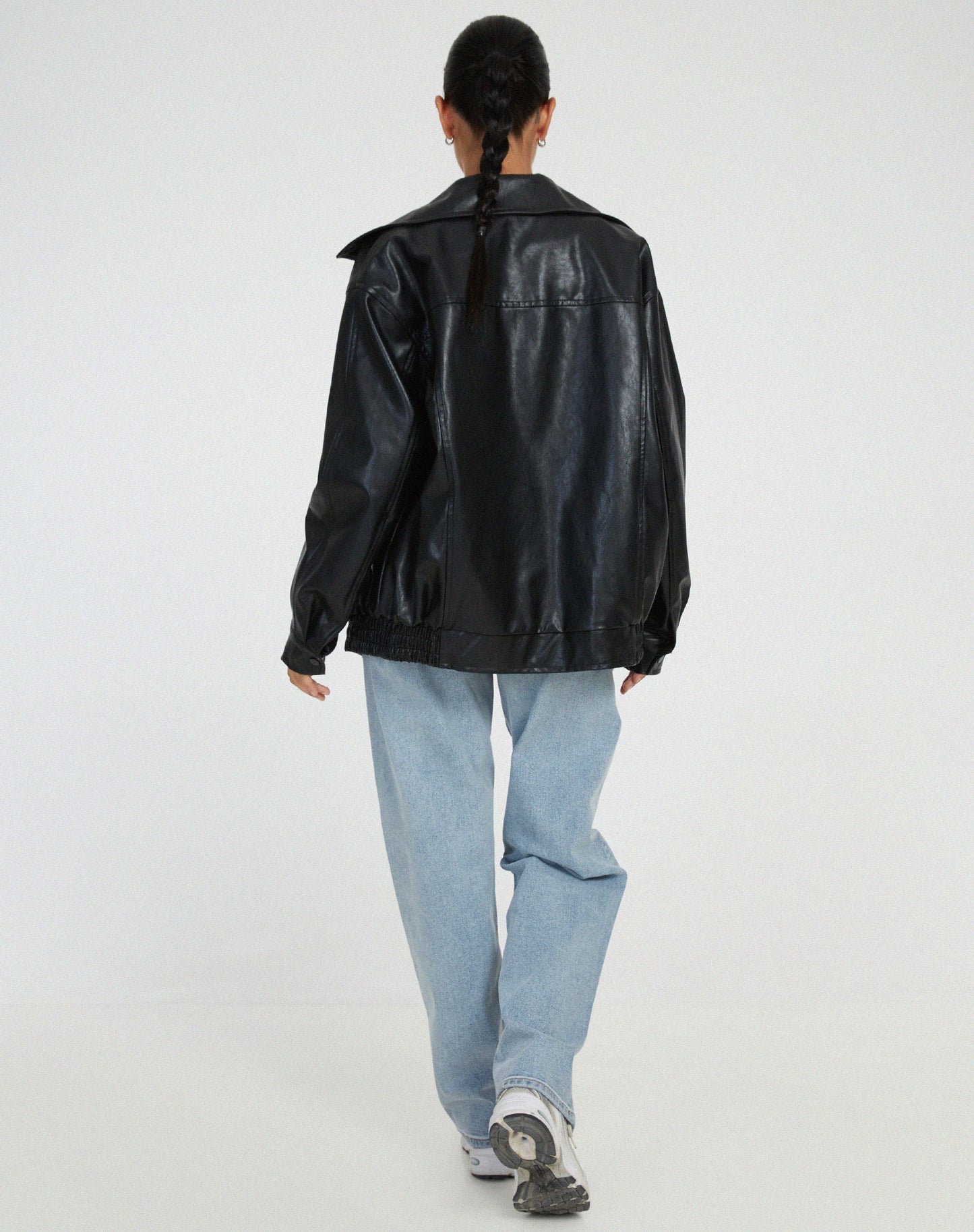 Damen Lederjacke Oversize mit Reißverschluss und Taschen 5
