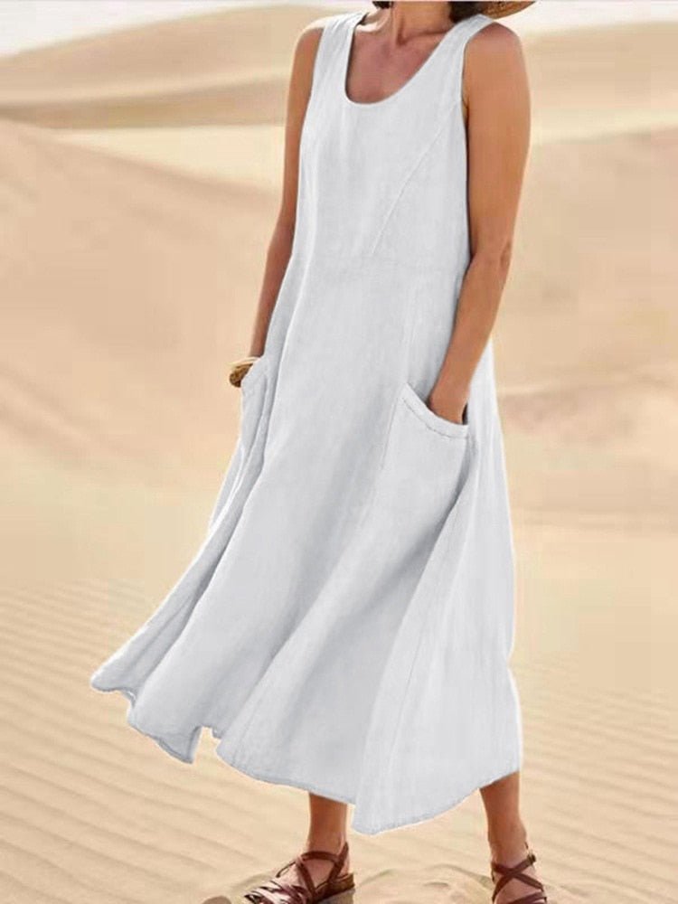Damen Maxikleid Relaxed Fit | Freizeitkleid mit Taschen 1