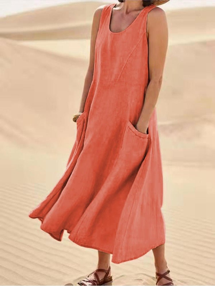 Damen Maxikleid Relaxed Fit | Freizeitkleid mit Taschen 3