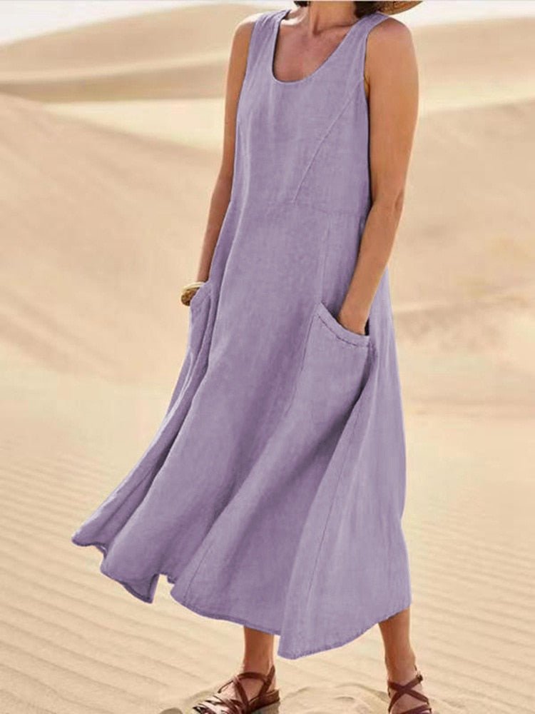 Damen Maxikleid Relaxed Fit | Freizeitkleid mit Taschen 5