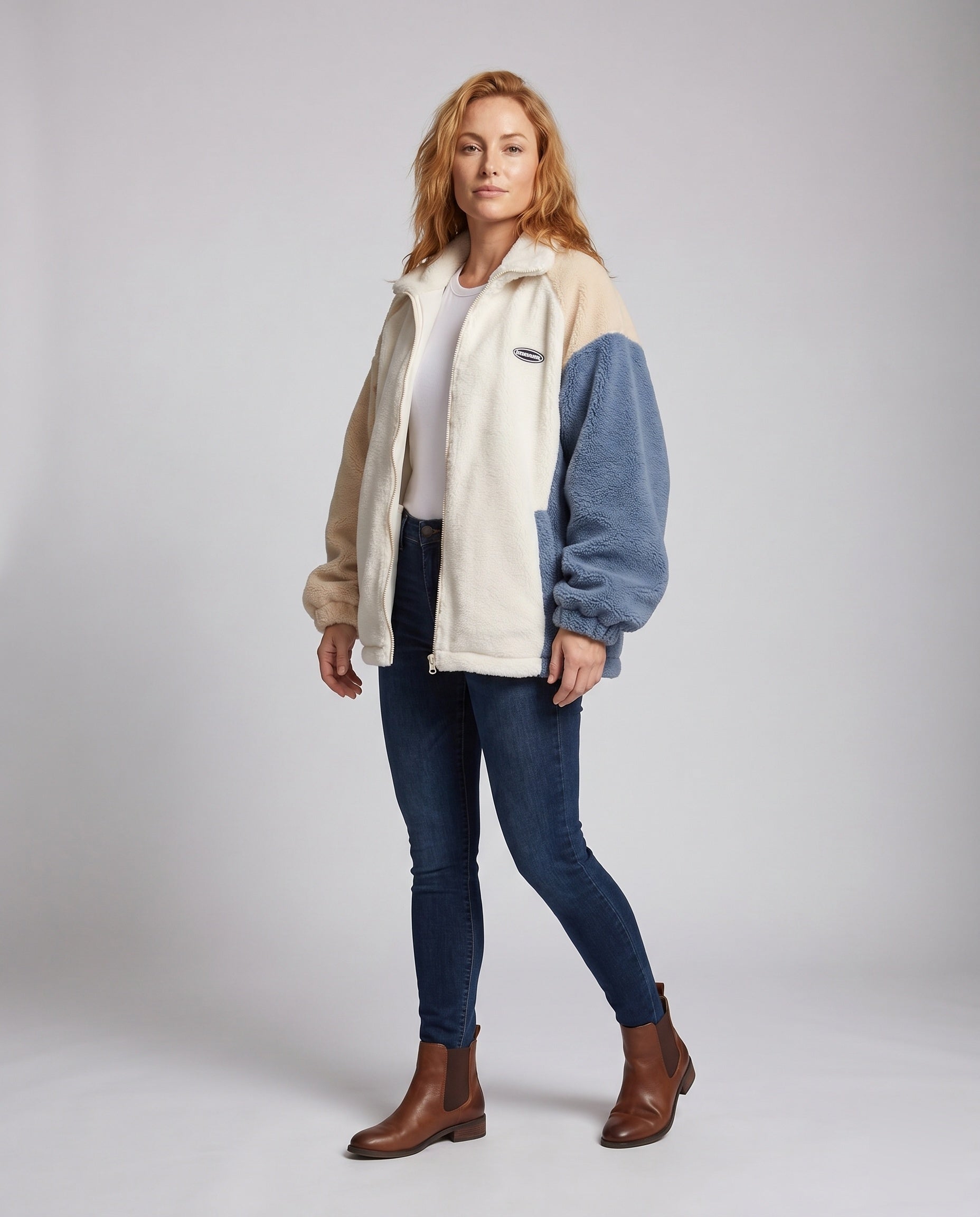 Damen Oversized Fleecejacke mit hohem Kragen und Taschen 1