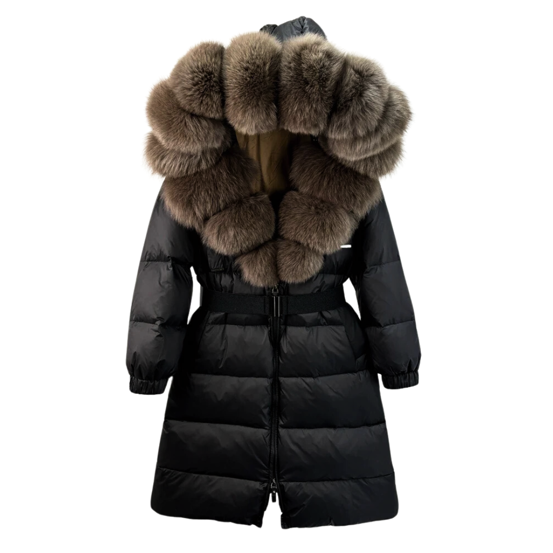 Damen Parka Schwarz mit Gürtel | Winter Daunenparka 0