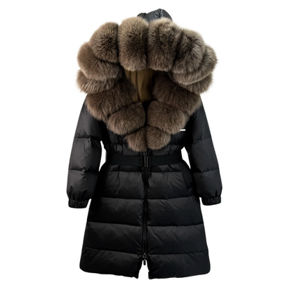 Damen Parka Schwarz mit Gürtel | Winter Daunenparka 0