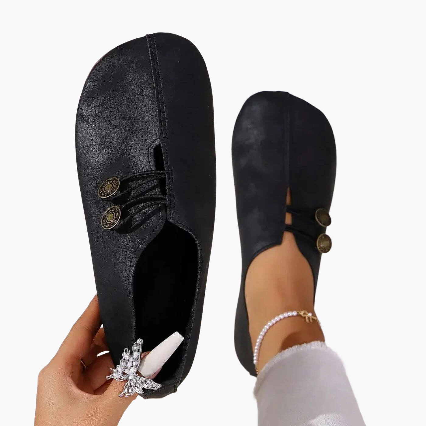 Damen Slipper mit Knopfverschluss | Bequeme Alltagsschuhe 0