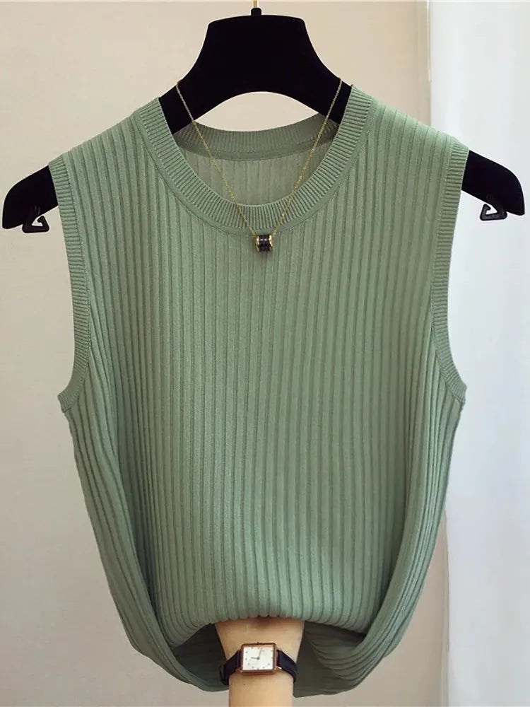 Damen Sommer Tanktop | Ärmelloses Gestricktes Shirt 0