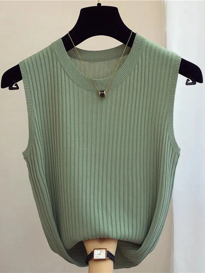 Damen Sommer Tanktop | Ärmelloses Gestricktes Shirt 0