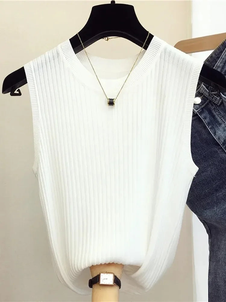 Damen Sommer Tanktop | Ärmelloses Gestricktes Shirt 10