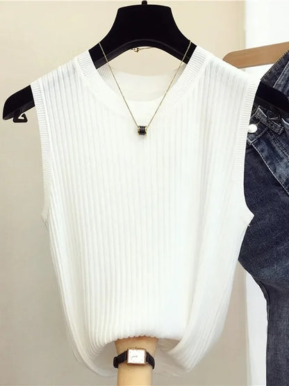 Damen Sommer Tanktop | Ärmelloses Gestricktes Shirt 10