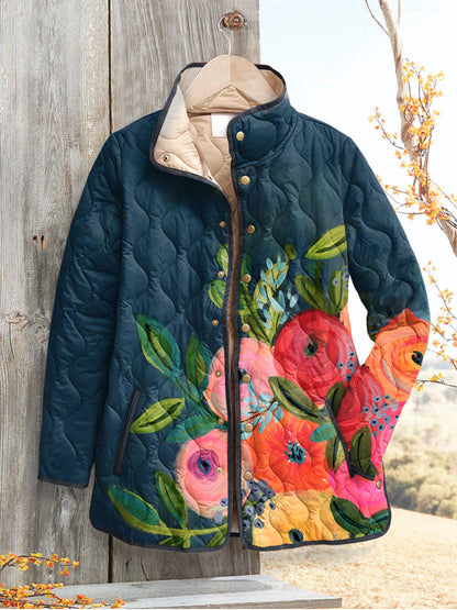 Damen Steppjacke mit Vintage-Blumenmuster | Warme Alltagsjacke 0