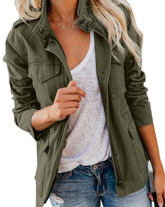 Damen Übergangsjacke Leicht mit Reißverschluss und Taschen 0