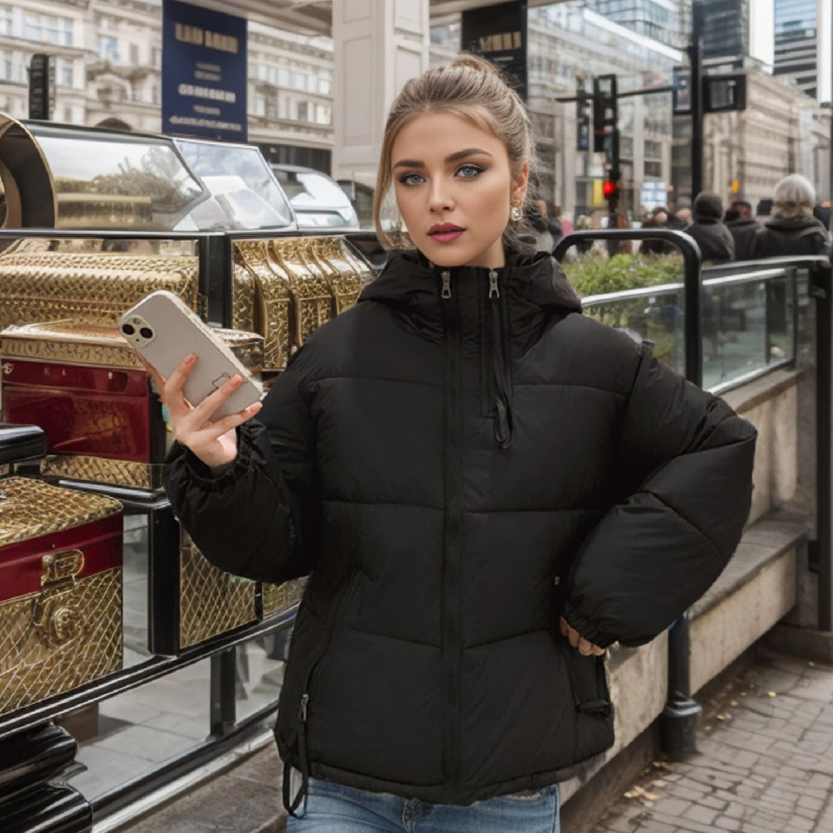 Damen Übergangsjacke mit Steppnähten und Eingrifftaschen 4