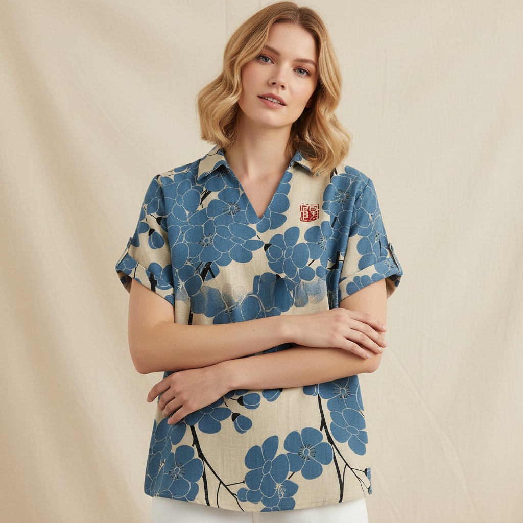 Damen Vintage Blumenmuster Bluse | Lässige Mode