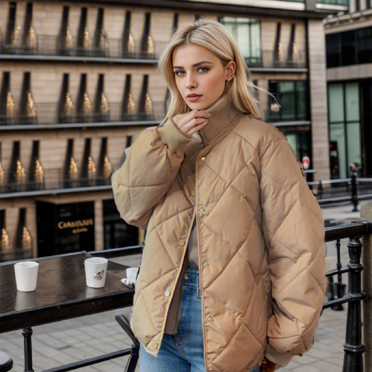 Damen gesteppte Übergangsjacke mit elastischen Bündchen und Taschen 1