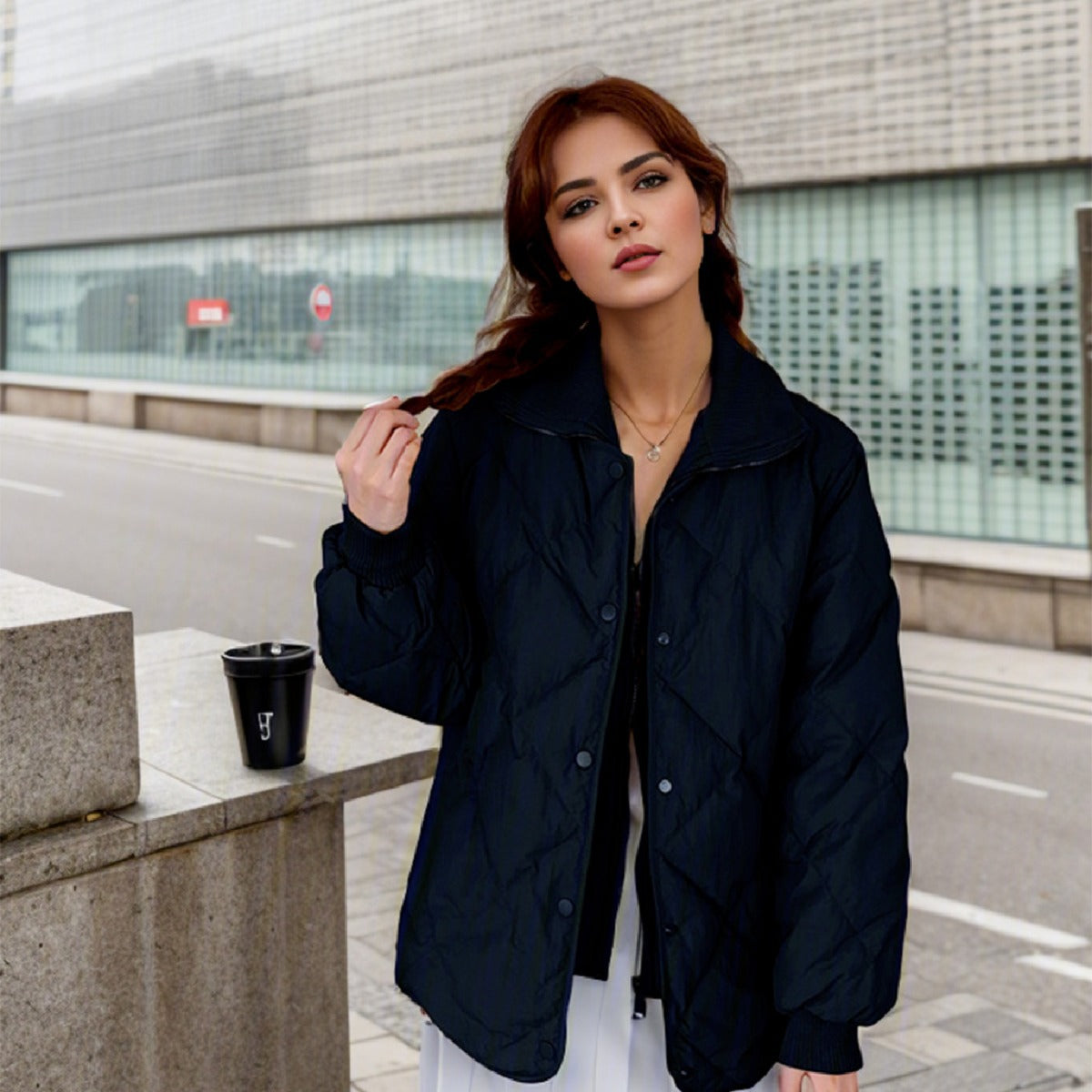 Damen gesteppte Übergangsjacke mit elastischen Bündchen und Taschen 2