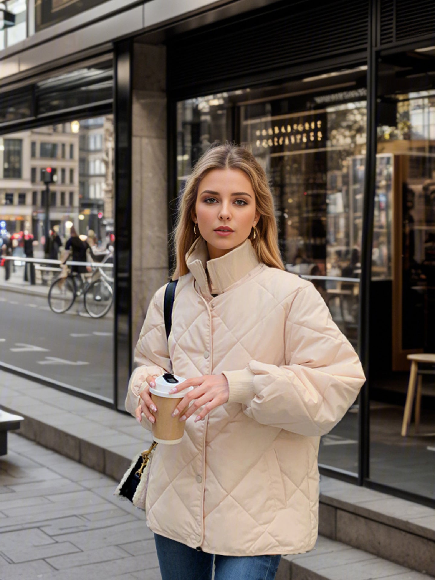 Damen gesteppte Übergangsjacke mit elastischen Bündchen und Taschen 6