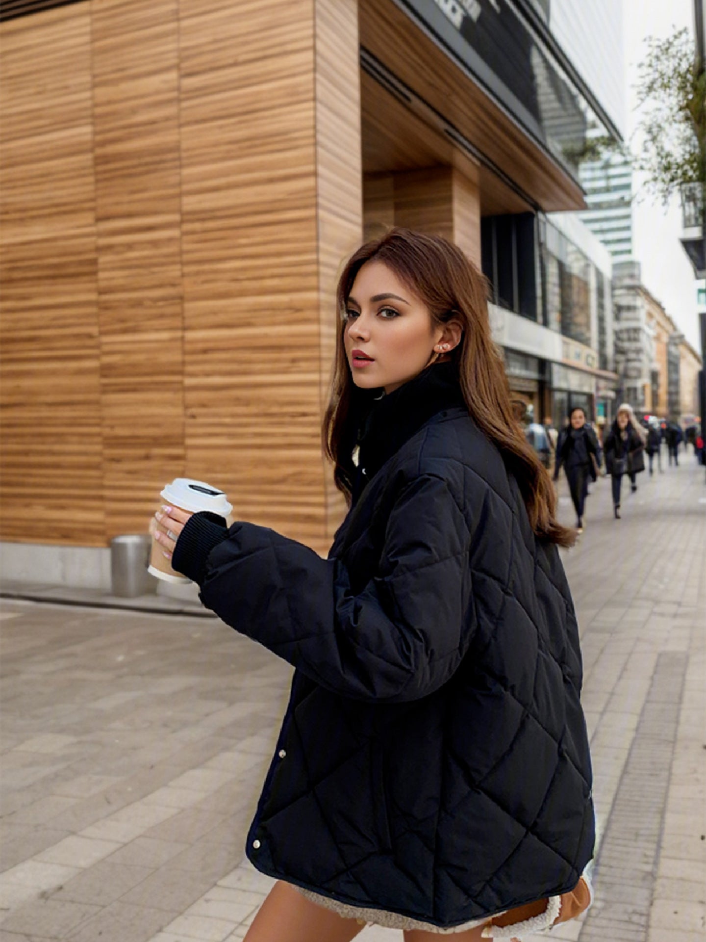 Damen gesteppte Übergangsjacke mit elastischen Bündchen und Taschen 7