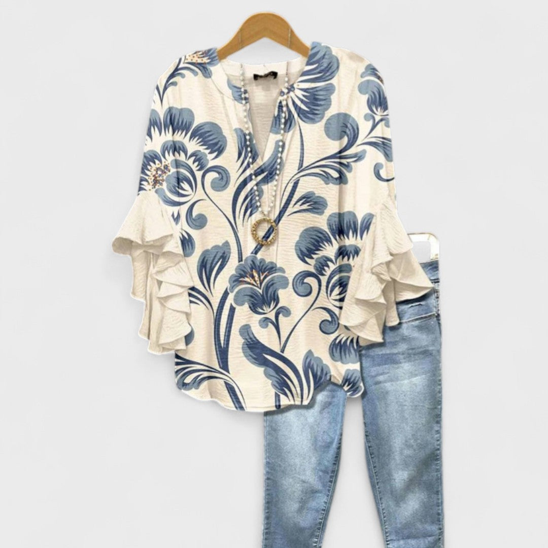 Damenbluse mit Volantärmel | Slim Fit Casual Bluse 0