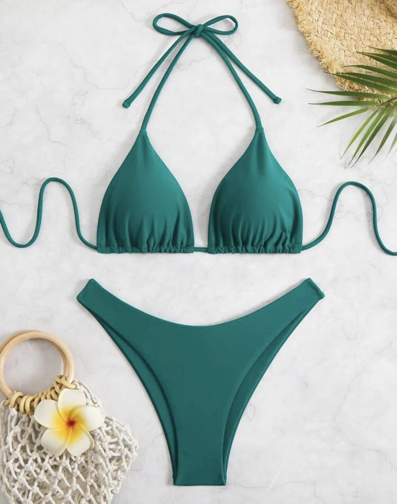 Doppelstoff Bikini Set | Damen Tanga Badeanzug 0
